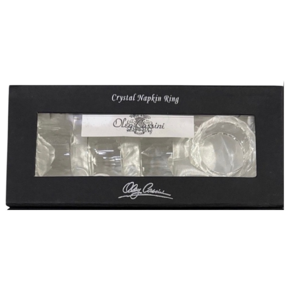 Oleg Cassini Crystal Napkin Rings Set of 4 Faceted Clear Glass Signed New